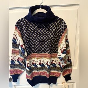 NWT vintage 80s The Import Workshop peacock women’s turtleneck sweater m medium
